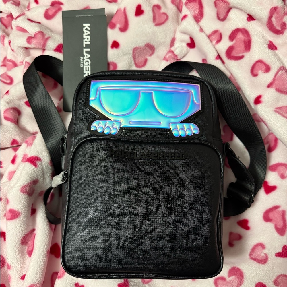 Karl Lagerfeld Black and Blue Messenger Bag